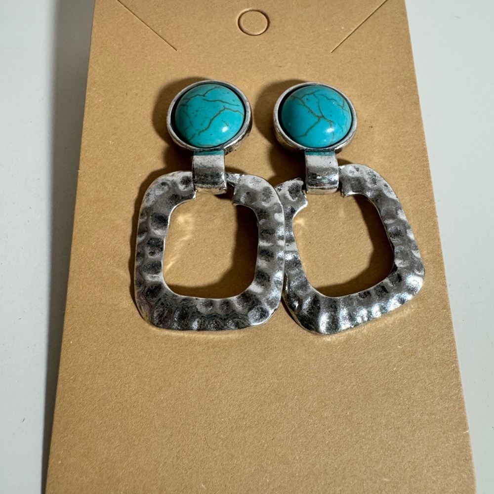 Turquoise and Silver Dangle Earrings - Picture 2 of 2